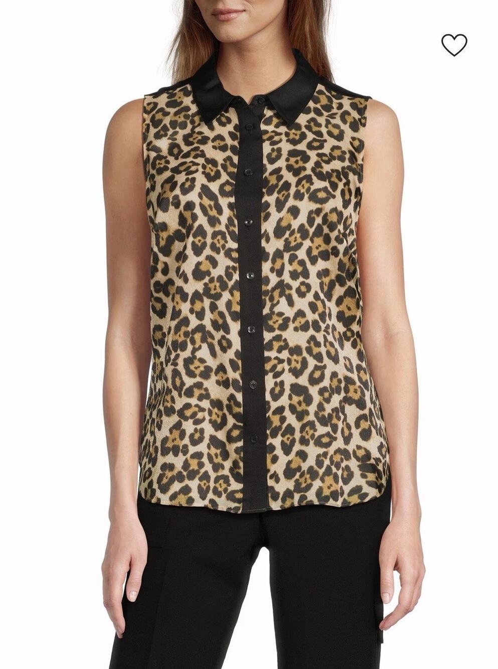 DKNY Leopard-Print Sleeveless Button Shirt Woman’s Size S NWT 100% Polyester
